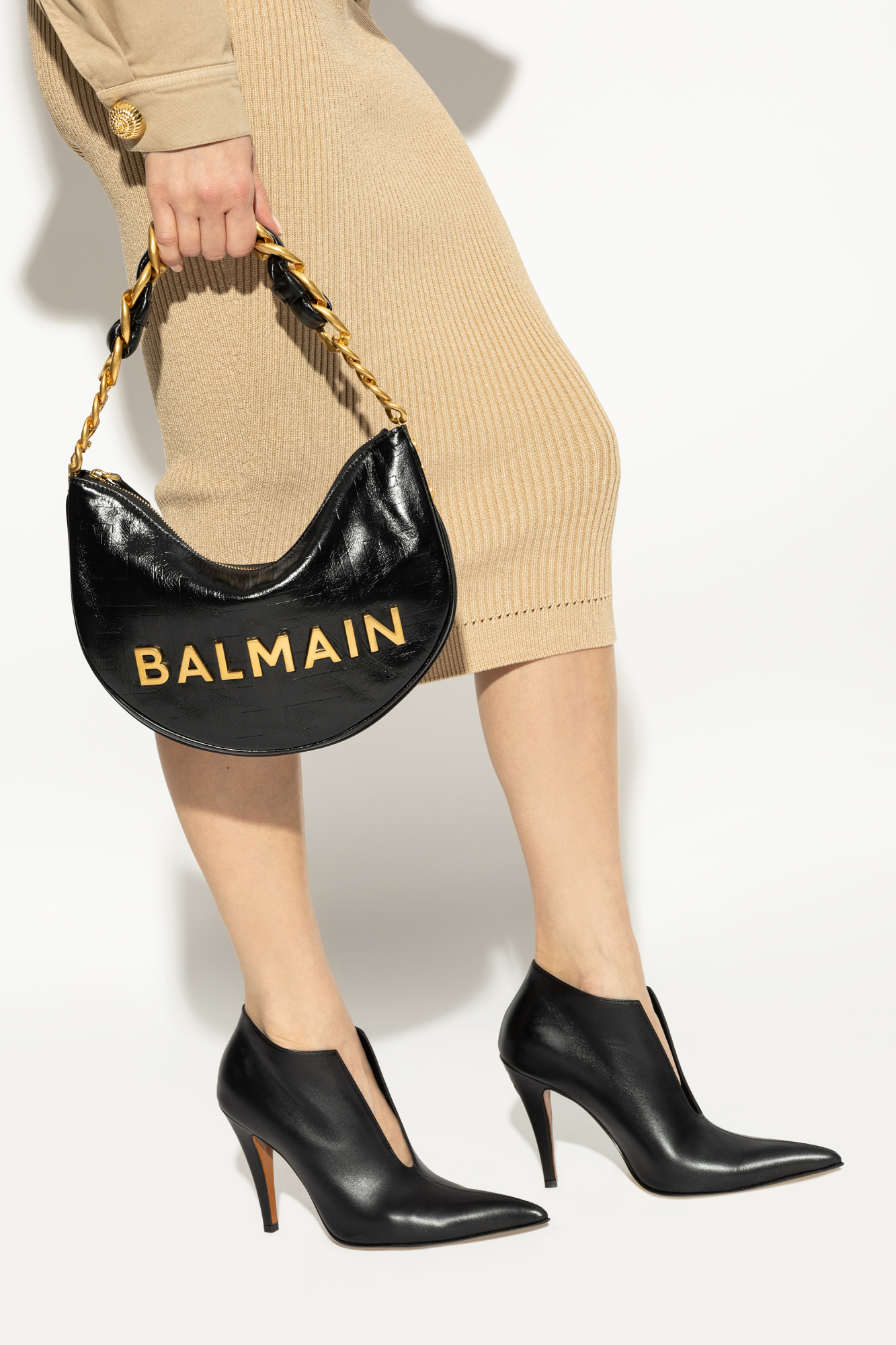 ショルダーバッグ・ポシェット BALMAIN SS25 1945 SOFT MOON (EN1BQ954LETF 0PA) 1945 Soft Moon crinkled calfskin leather bag - Women | BALMAIN